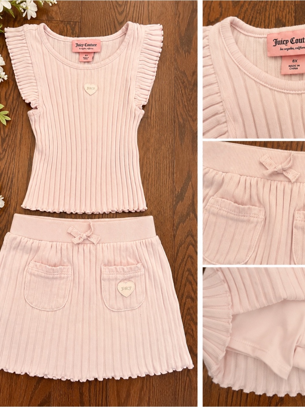 Juicy Couture Light Pink Ribbed Two-Piece Pajama Set